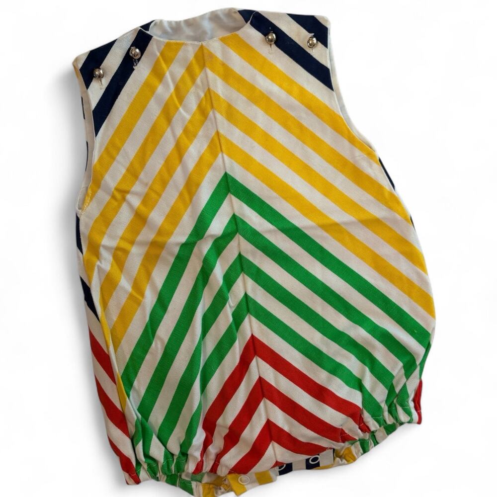 1970s Vintage Rainbow Chevron Striped Baby Romper Made in Japan
